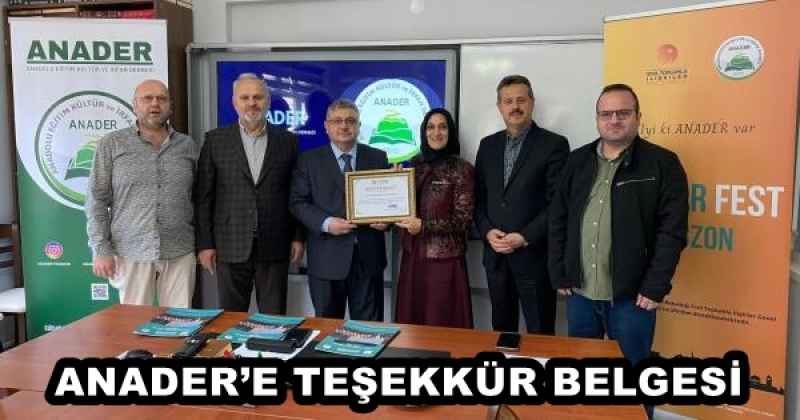 ANADER’E TEŞEKKÜR BELGESİ